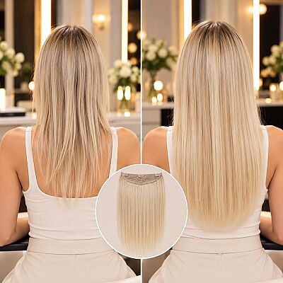 60 cm Platin Sarısı Yarımay Çıt Çıt Postiş Doğal Saç - 1