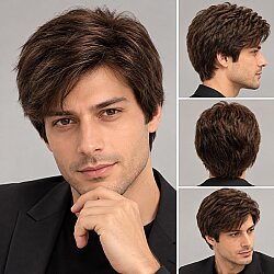 Doğal Kahve Gerçek Saç Erkek Peruk Modeli