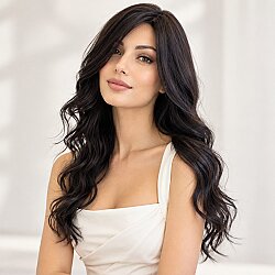 Doğal Koyu Kestane Deri Tepelikli Gerçek Saç Uzun Peruk