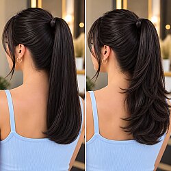 Gerçek Saç At Kuyruğu Postiş 45 cm 100 Gram Doğal Koyu Kestane Lastikli