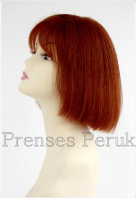 Gerçek Saç Peruk Bakır Kızıl Küt - 6