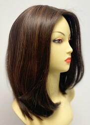 Işıltılı Kahve Doğal Saç Uzun Medikal Alopesi Peruk - 6