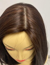 Işıltılı Kahve Doğal Saç Uzun Medikal Alopesi Peruk - 3