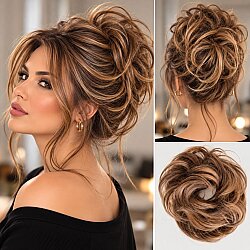 Kahve Karamel Tonu Lastikli Topuz Saç Modeli