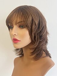 Karamel Renk Gerçek Saç Kısa Katlı Model Medikal Peruk - 5