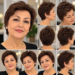 Kısa Model Gerçek Saç Peruk Kestane Renk