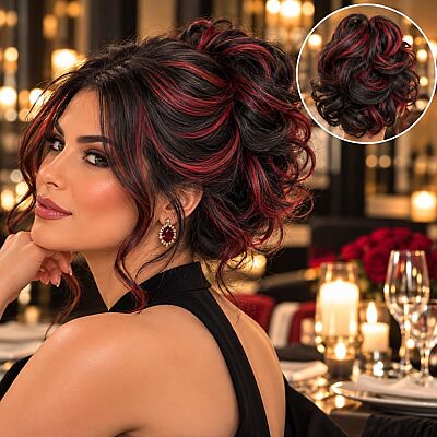 Kızıl Balyajlı Dalgalı Model Hazır Topuz Saç - 1