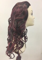 Koyu Kızıl Uzun Dalgalı Taraklı Model Kahkülsüz Yarım Peruk - 3