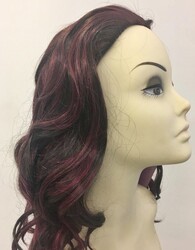 Koyu Kızıl Uzun Dalgalı Taraklı Model Kahkülsüz Yarım Peruk - 5