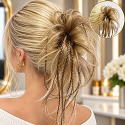 Kumral Röfleli Örgülü Hazır Topuz Modeli