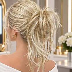 Örgülü Saç Lastikli Topuz Postiş Modeli