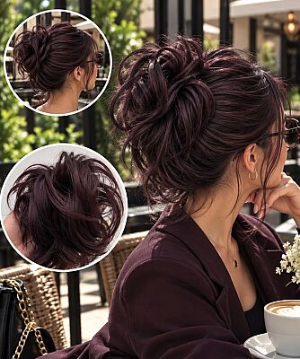 Patlıcan Moru Telli Model Hazır Topuz Tokası Postiş - 1