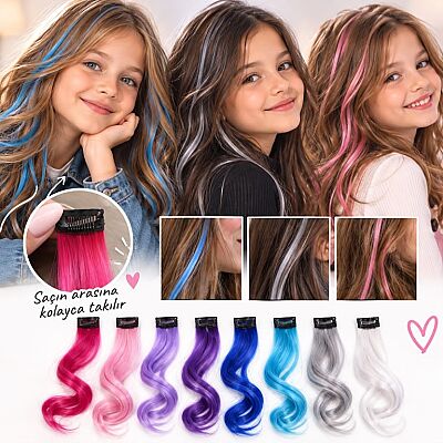 Tek Çıtçıt Mini Renkli Saç-Mavi Gri Pembe Kırmızı Mor - 1
